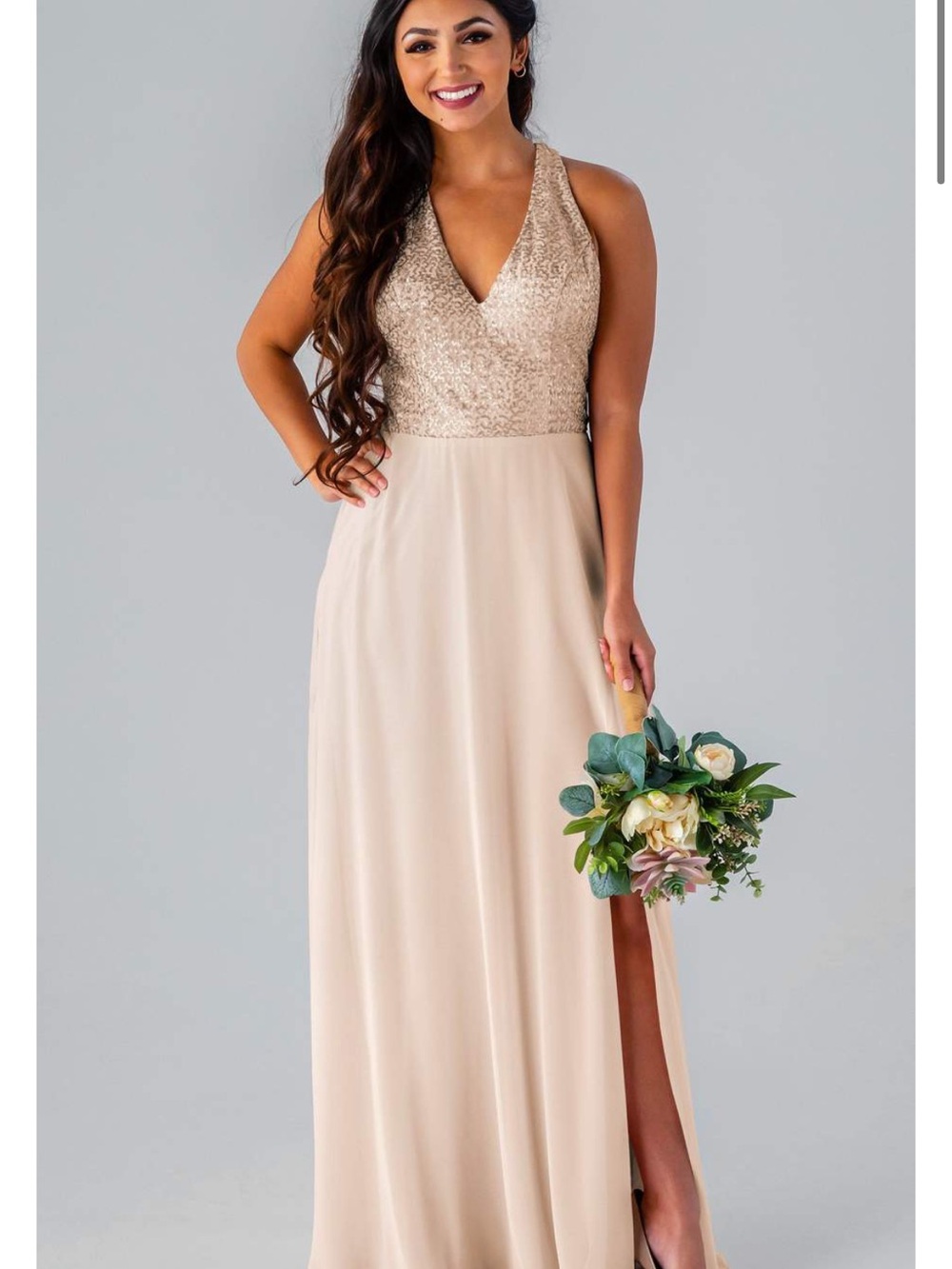 Sparkle Halter Bridesmaid Dress in Soft Champagne